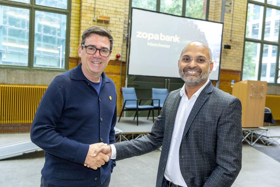 Greater Manchester Mayor, Andy Burnham with Zopa Bank CEO, Jaidev Janardana