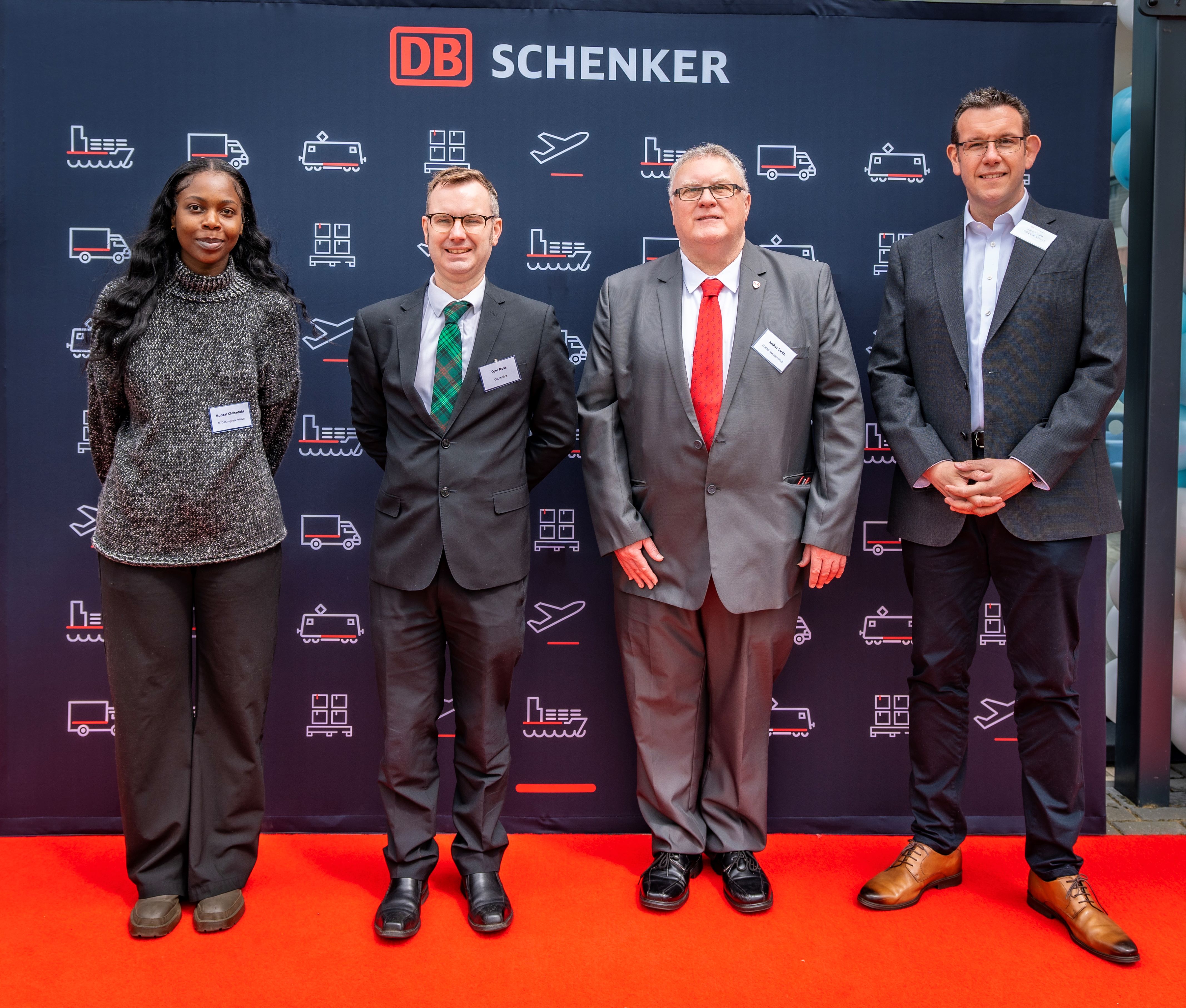 [At the launch: MIDAS' Kudzai Chibaduki and Arthur Smith with Trafford Cllr. Tom Ross (2nd from left) and DB Schenker's Aaron Scott (right)]